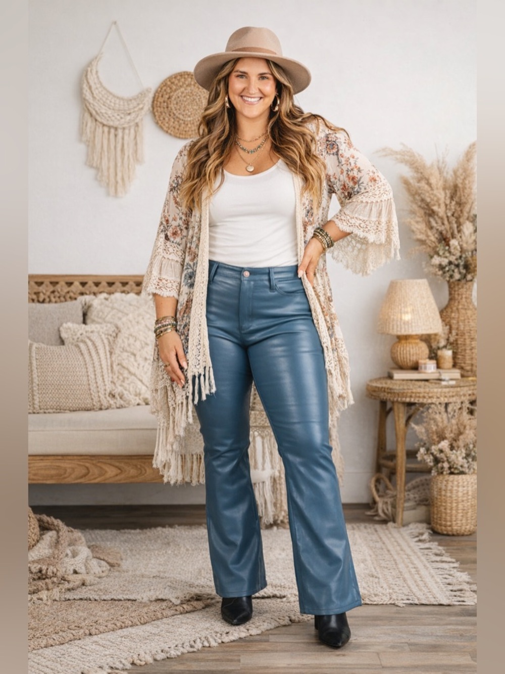 Judy Blue Tummy Control Slate Blue Vegan Faux Leather Bootcut Pants